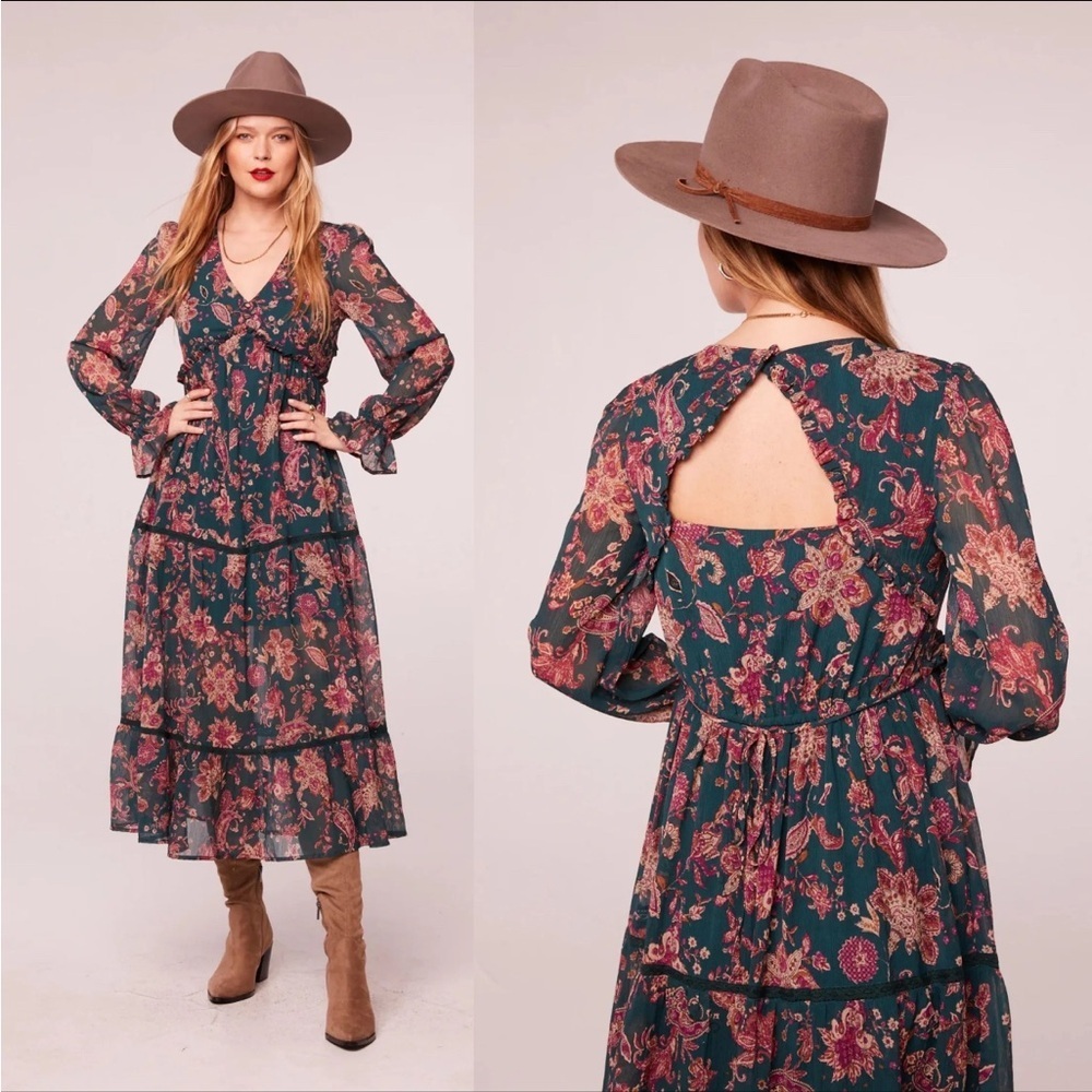 Band of the Free PINE PAISLEY EMPIRE WAIST MIDI DRESS